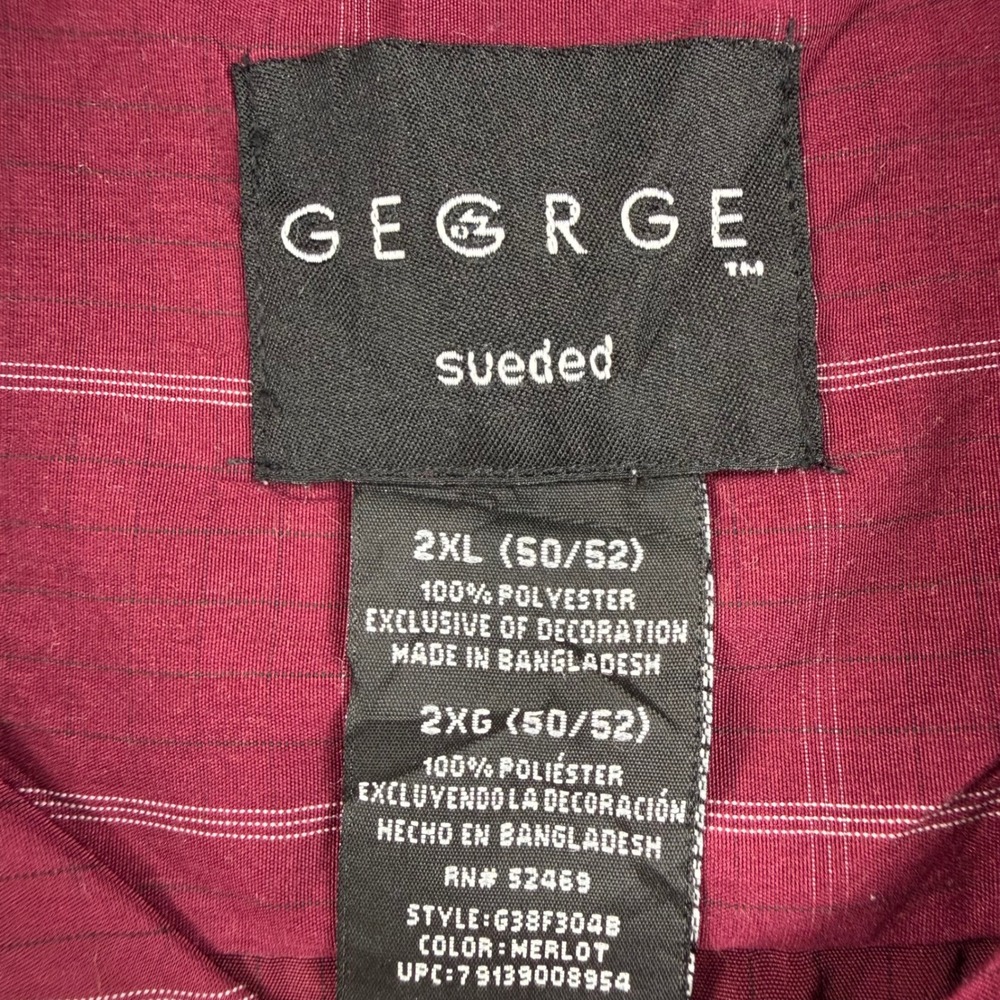 George Button Up Shirt‎ 2XL Merlot Sueded Grid Print FLAW Mens - Picture 3 of 9